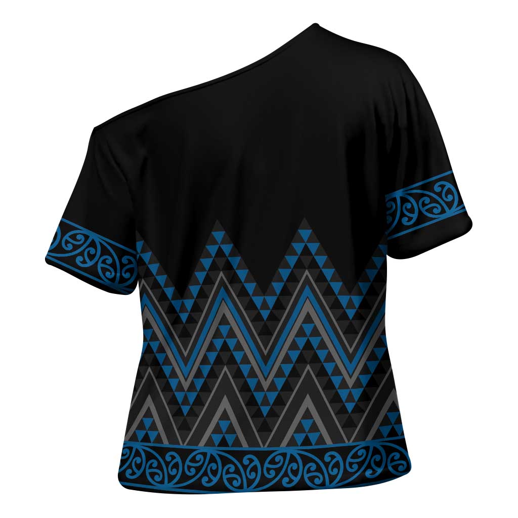 Blue Aotearoa Mangopare Kowhaiwhai Niho Taniwha Cross Shoulder Shirt Maori New Zealand - Polynesian Pride