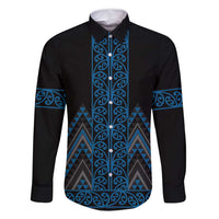 Blue Aotearoa Mangopare Kowhaiwhai and Niho Taniwha Family Matching Long Sleeve Bodycon Dress and Hawaiian Shirt Maori New Zealand