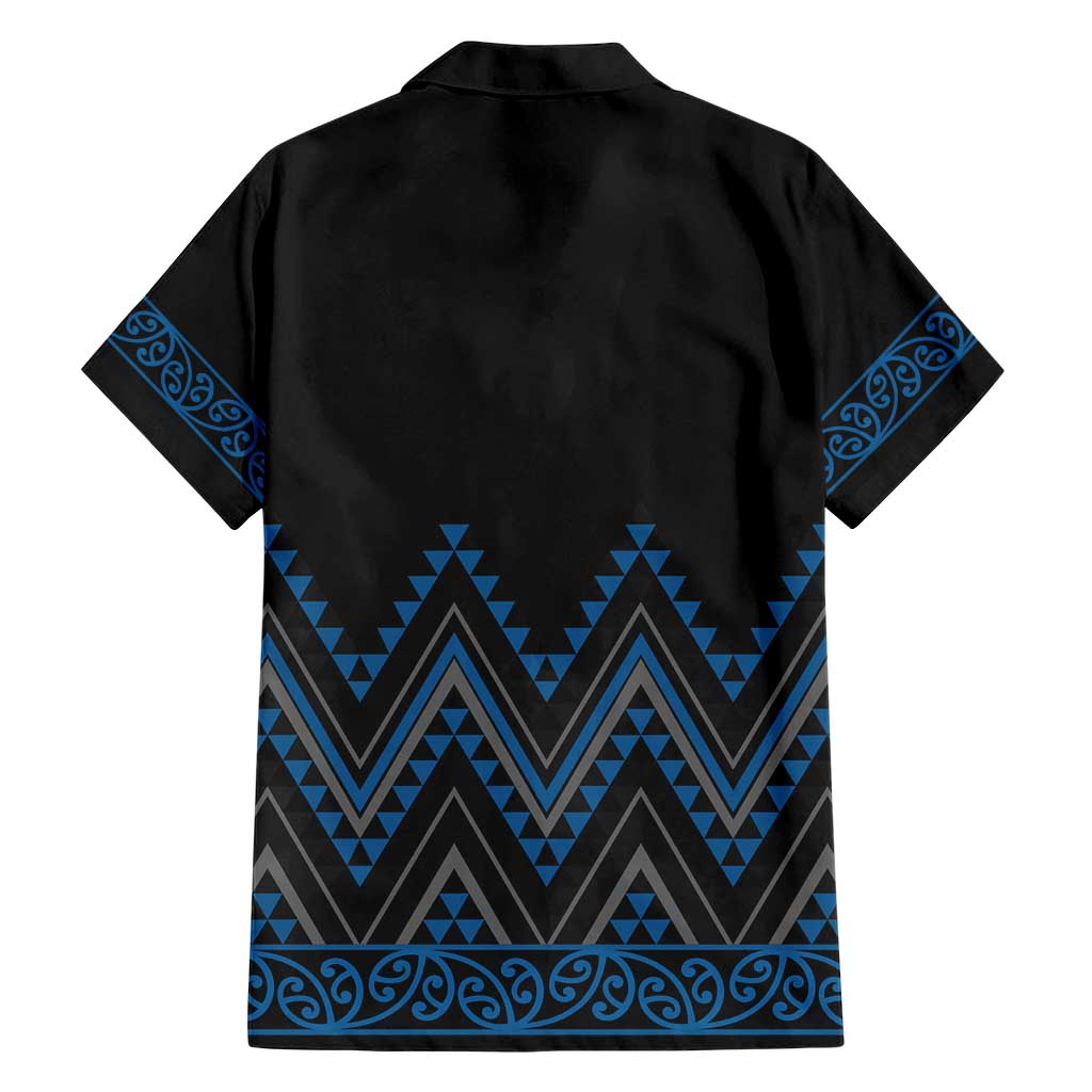 Blue Aotearoa Mangopare Kowhaiwhai and Niho Taniwha Family Matching Short Sleeve Bodycon Dress and Hawaiian Shirt Maori New Zealand