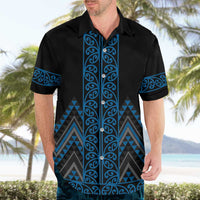Blue Aotearoa Mangopare Kowhaiwhai and Niho Taniwha Hawaiian Shirt Maori New Zealand