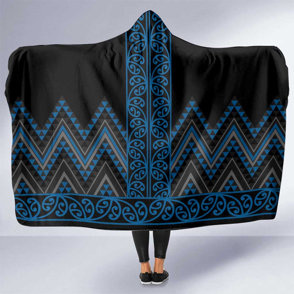 Blue Aotearoa Mangopare Kowhaiwhai and Niho Taniwha Hooded Blanket Maori New Zealand
