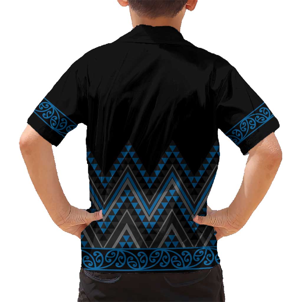 Blue Aotearoa Mangopare Kowhaiwhai and Niho Taniwha Kid Hawaiian Shirt Maori New Zealand