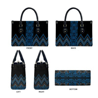 Blue Aotearoa Mangopare Kowhaiwhai Niho Taniwha Leather Bag Maori New Zealand - Polynesian Pride