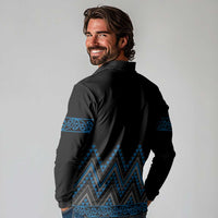 Blue Aotearoa Mangopare Kowhaiwhai and Niho Taniwha Long Sleeve Polo Shirt Maori New Zealand