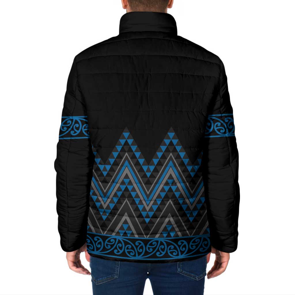 Blue Aotearoa Mangopare Kowhaiwhai Niho Taniwha Padded Jacket Maori New Zealand - Polynesian Pride