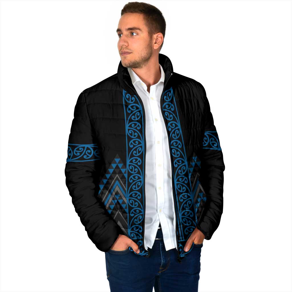 Blue Aotearoa Mangopare Kowhaiwhai Niho Taniwha Padded Jacket Maori New Zealand - Polynesian Pride