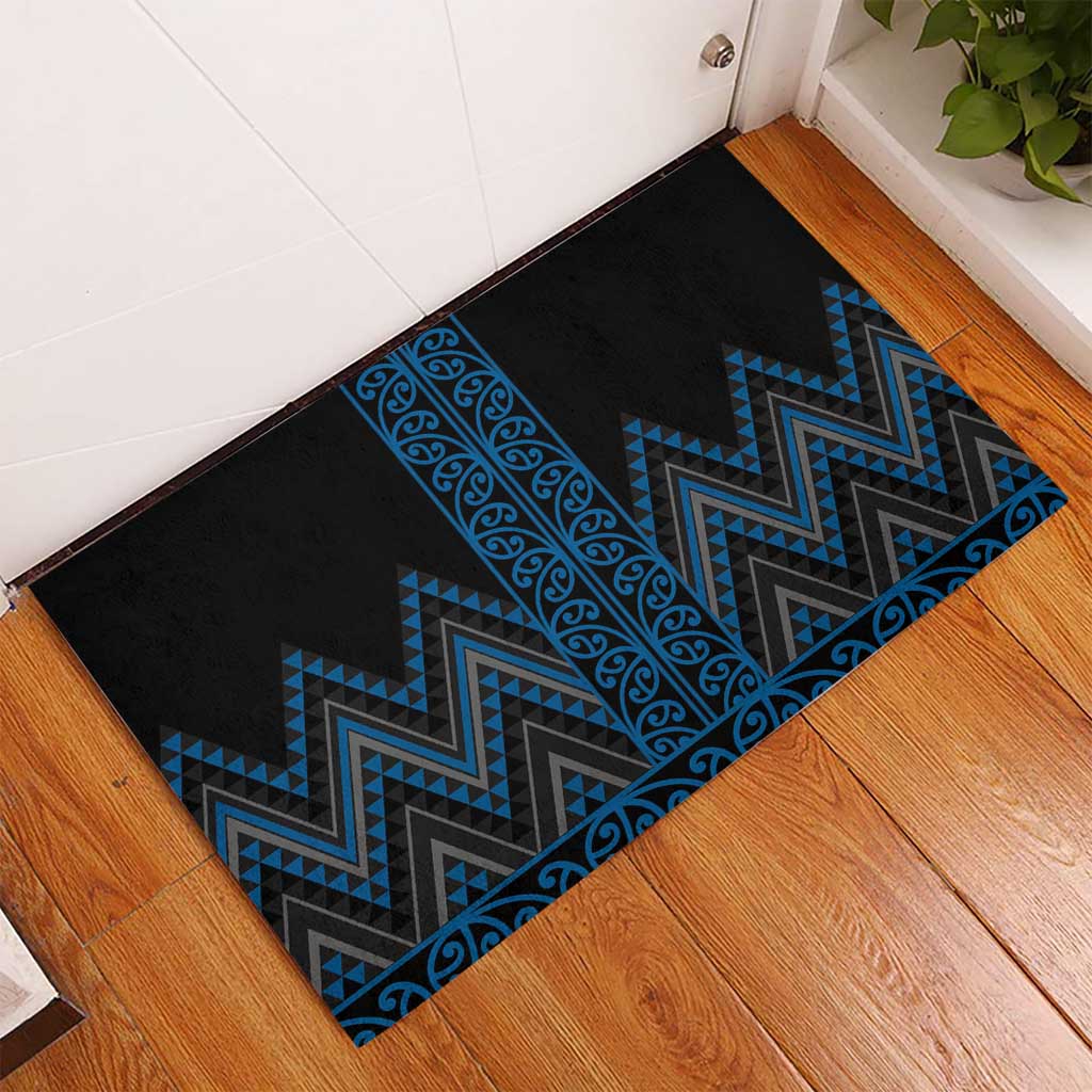 Blue Aotearoa Mangopare Kowhaiwhai and Niho Taniwha Rubber Doormat Maori New Zealand