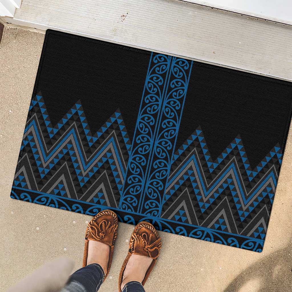 Blue Aotearoa Mangopare Kowhaiwhai and Niho Taniwha Rubber Doormat Maori New Zealand