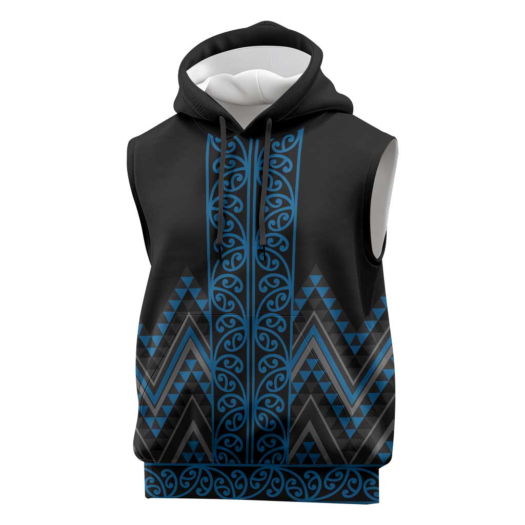 Blue Aotearoa Mangopare Kowhaiwhai Niho Taniwha Sleeveless Hoodie Maori New Zealand - Polynesian Pride