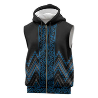 Blue Aotearoa Mangopare Kowhaiwhai Niho Taniwha Sleeveless Zip Hoodie Maori New Zealand - Polynesian Pride