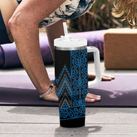 Blue Aotearoa Mangopare Kowhaiwhai and Niho Taniwha Tumbler With Handle Maori New Zealand