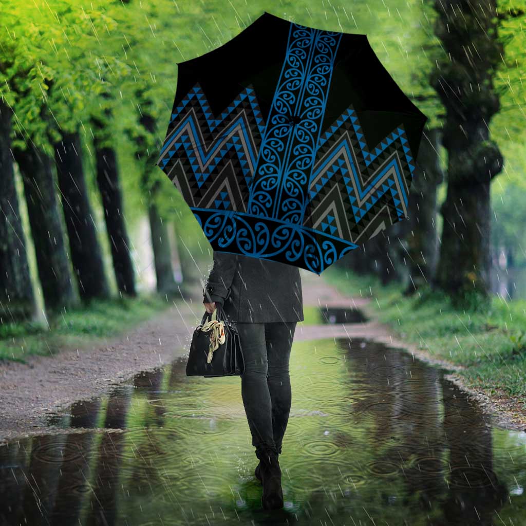 Blue Aotearoa Mangopare Kowhaiwhai Niho Taniwha Umbrella Maori New Zealand - Polynesian Pride