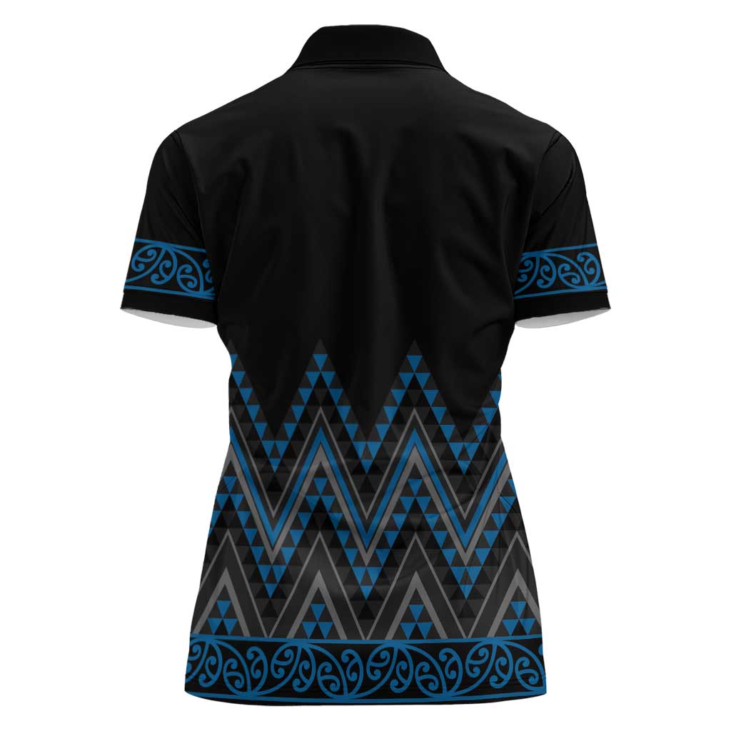 Blue Aotearoa Mangopare Kowhaiwhai and Niho Taniwha Women Polo Shirt Maori New Zealand