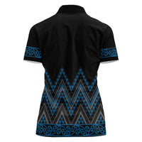 Blue Aotearoa Mangopare Kowhaiwhai and Niho Taniwha Women Polo Shirt Maori New Zealand