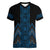 Blue Aotearoa Mangopare Kowhaiwhai and Niho Taniwha Women V-Neck T-Shirt Maori New Zealand