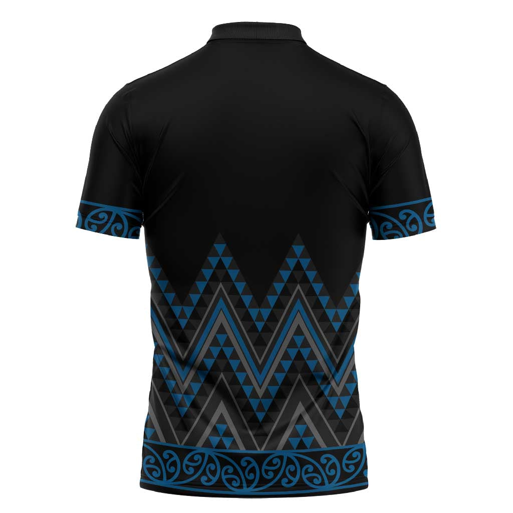 Blue Aotearoa Mangopare Kowhaiwhai Niho Taniwha Zipper Polo Shirt Maori New Zealand - Polynesian Pride