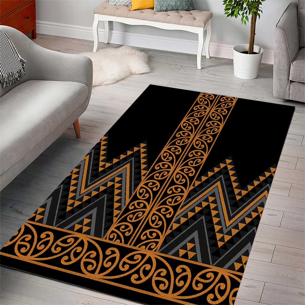 Gold Aotearoa Mangopare Kowhaiwhai and Niho Taniwha Area Rug Maori New Zealand