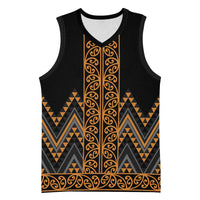 Gold Aotearoa Mangopare Kowhaiwhai Niho Taniwha Basketball Jersey Maori New Zealand - Polynesian Pride