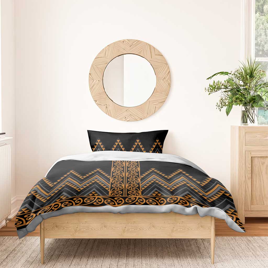 Gold Aotearoa Mangopare Kowhaiwhai and Niho Taniwha Bedding Set Maori New Zealand