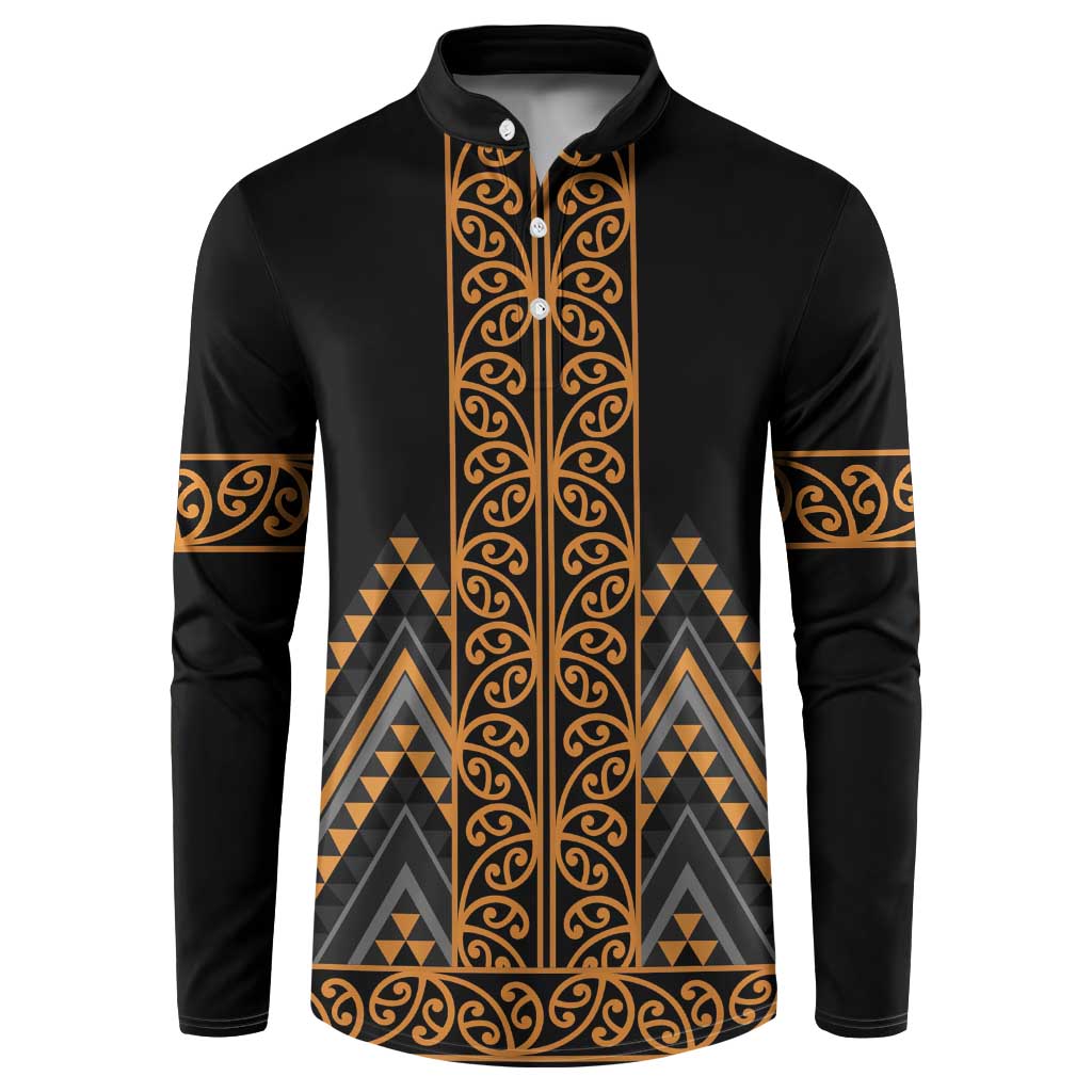 Gold Aotearoa Mangopare Kowhaiwhai and Niho Taniwha Button Sweatshirt Maori New Zealand