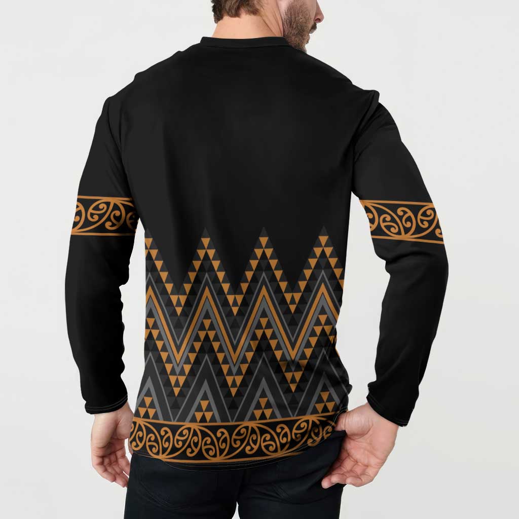 Gold Aotearoa Mangopare Kowhaiwhai and Niho Taniwha Button Sweatshirt Maori New Zealand