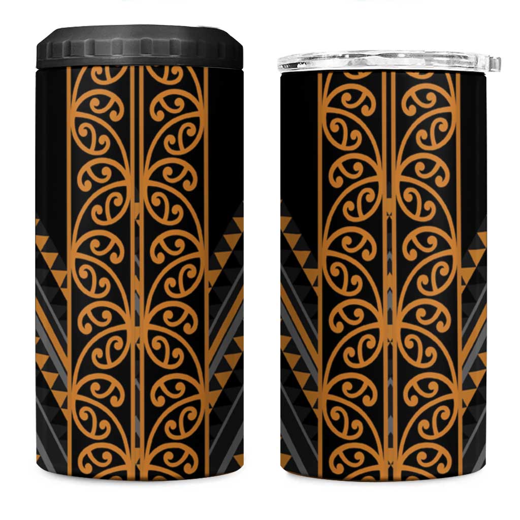 Gold Aotearoa Mangopare Kowhaiwhai and Niho Taniwha 4 in 1 Can Cooler Tumbler Maori New Zealand