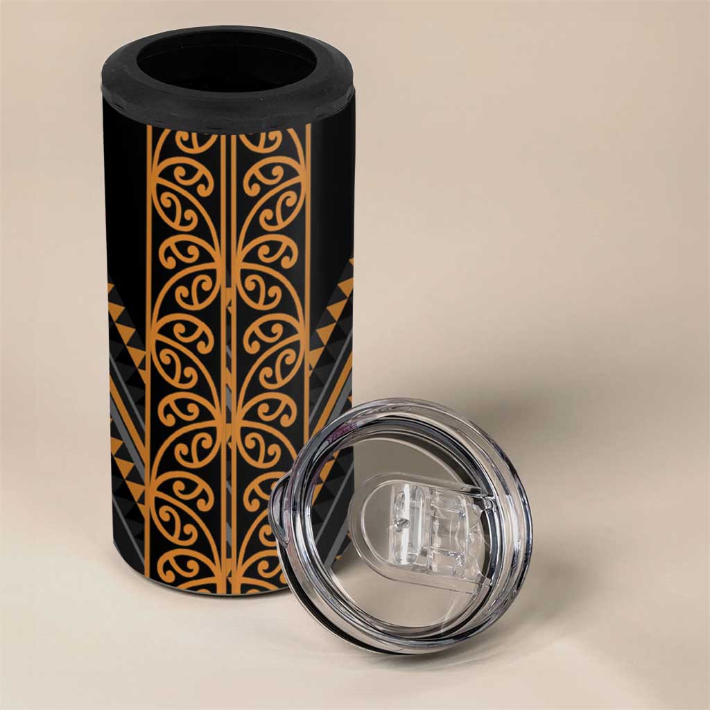 Gold Aotearoa Mangopare Kowhaiwhai and Niho Taniwha 4 in 1 Can Cooler Tumbler Maori New Zealand