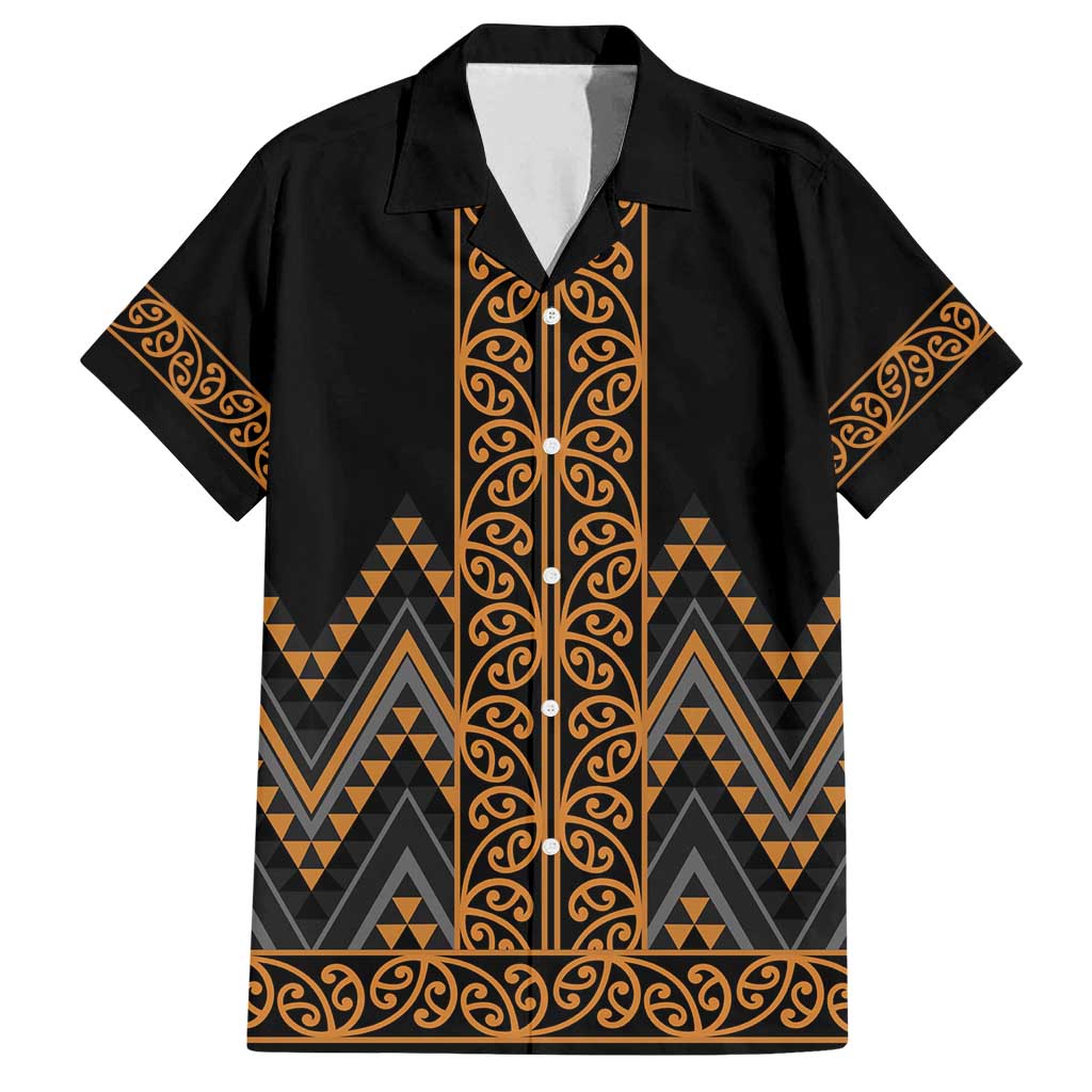 Gold Aotearoa Mangopare Kowhaiwhai and Niho Taniwha Family Matching Long Sleeve Bodycon Dress and Hawaiian Shirt Maori New Zealand