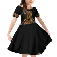 Gold Aotearoa Mangopare Kowhaiwhai and Niho Taniwha Family Matching Off Shoulder Short Dress and Hawaiian Shirt Maori New Zealand