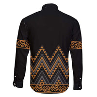 Gold Aotearoa Mangopare Kowhaiwhai and Niho Taniwha Family Matching Off Shoulder Short Dress and Hawaiian Shirt Maori New Zealand