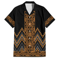 Gold Aotearoa Mangopare Kowhaiwhai and Niho Taniwha Family Matching Short Sleeve Bodycon Dress and Hawaiian Shirt Maori New Zealand