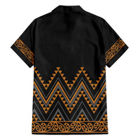 Gold Aotearoa Mangopare Kowhaiwhai and Niho Taniwha Family Matching Short Sleeve Bodycon Dress and Hawaiian Shirt Maori New Zealand