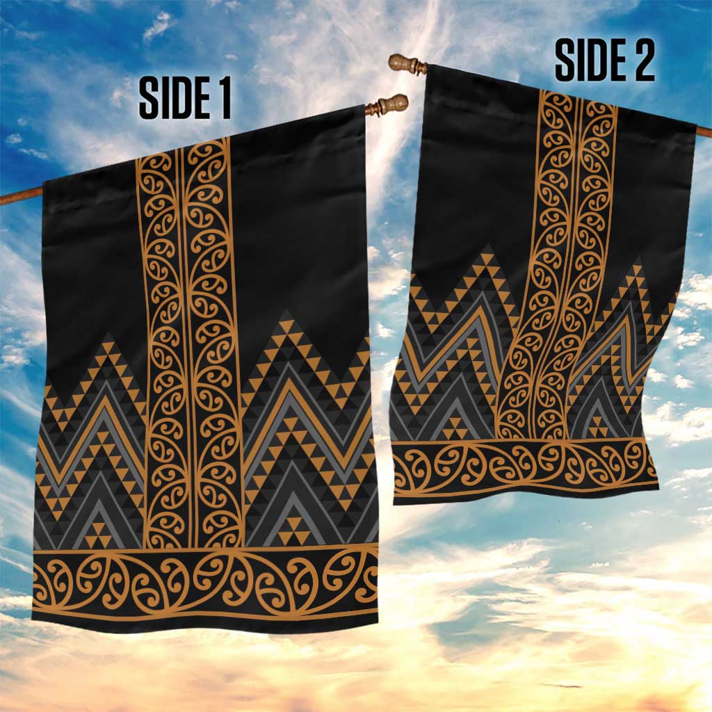 Gold Aotearoa Mangopare Kowhaiwhai and Niho Taniwha Garden Flag Maori New Zealand