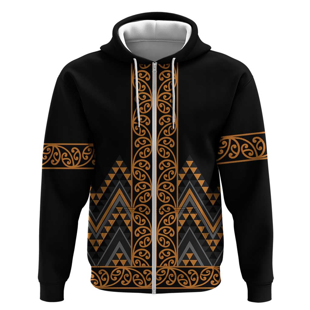 Gold Aotearoa Mangopare Kowhaiwhai and Niho Taniwha Hoodie Maori New Zealand