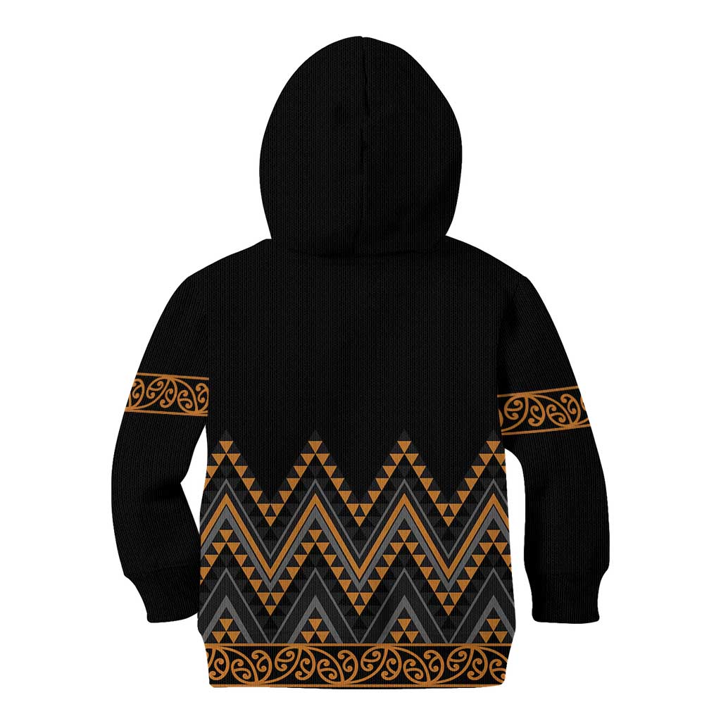 Gold Aotearoa Mangopare Kowhaiwhai and Niho Taniwha Kid Hoodie Maori New Zealand