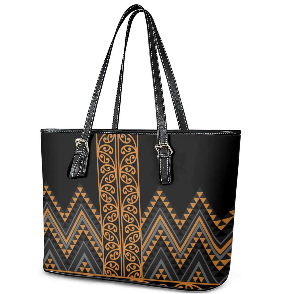 Gold Aotearoa Mangopare Kowhaiwhai and Niho Taniwha Leather Tote Bag Maori New Zealand