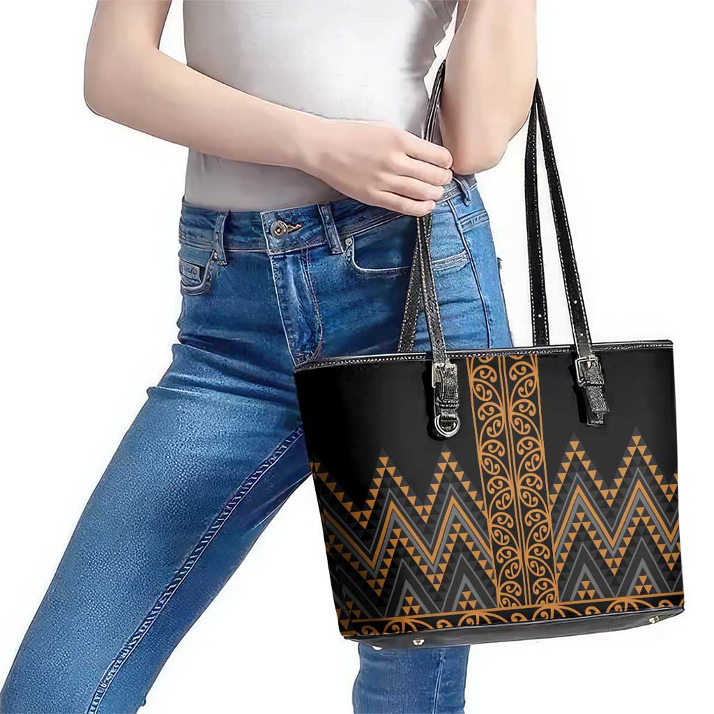 Gold Aotearoa Mangopare Kowhaiwhai and Niho Taniwha Leather Tote Bag Maori New Zealand