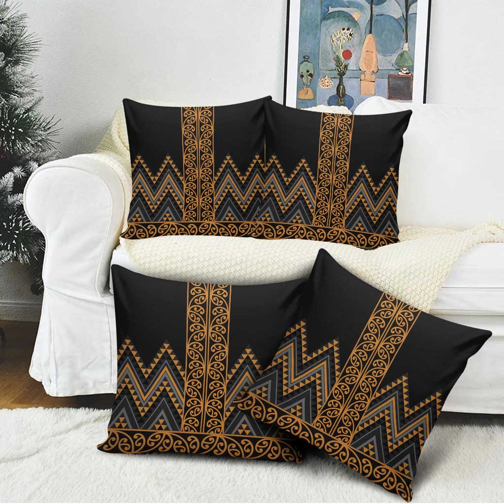 Gold Aotearoa Mangopare Kowhaiwhai Niho Taniwha Pillow Cover Maori New Zealand - Polynesian Pride
