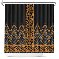 Gold Aotearoa Mangopare Kowhaiwhai and Niho Taniwha Shower Curtain Maori New Zealand