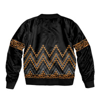 Gold Aotearoa Mangopare Kowhaiwhai and Niho Taniwha Sleeve Zip Bomber Jacket Maori New Zealand