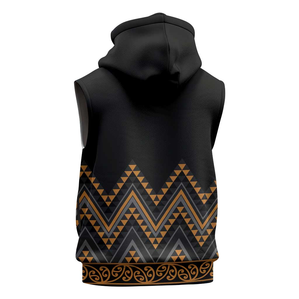 Gold Aotearoa Mangopare Kowhaiwhai Niho Taniwha Sleeveless Zip Hoodie Maori New Zealand - Polynesian Pride