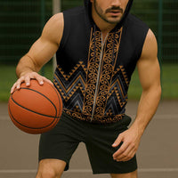 Gold Aotearoa Mangopare Kowhaiwhai Niho Taniwha Sleeveless Zip Hoodie Maori New Zealand - Polynesian Pride