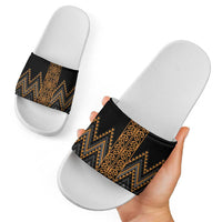Gold Aotearoa Mangopare Kowhaiwhai Niho Taniwha Slide Sandals Maori New Zealand - Polynesian Pride