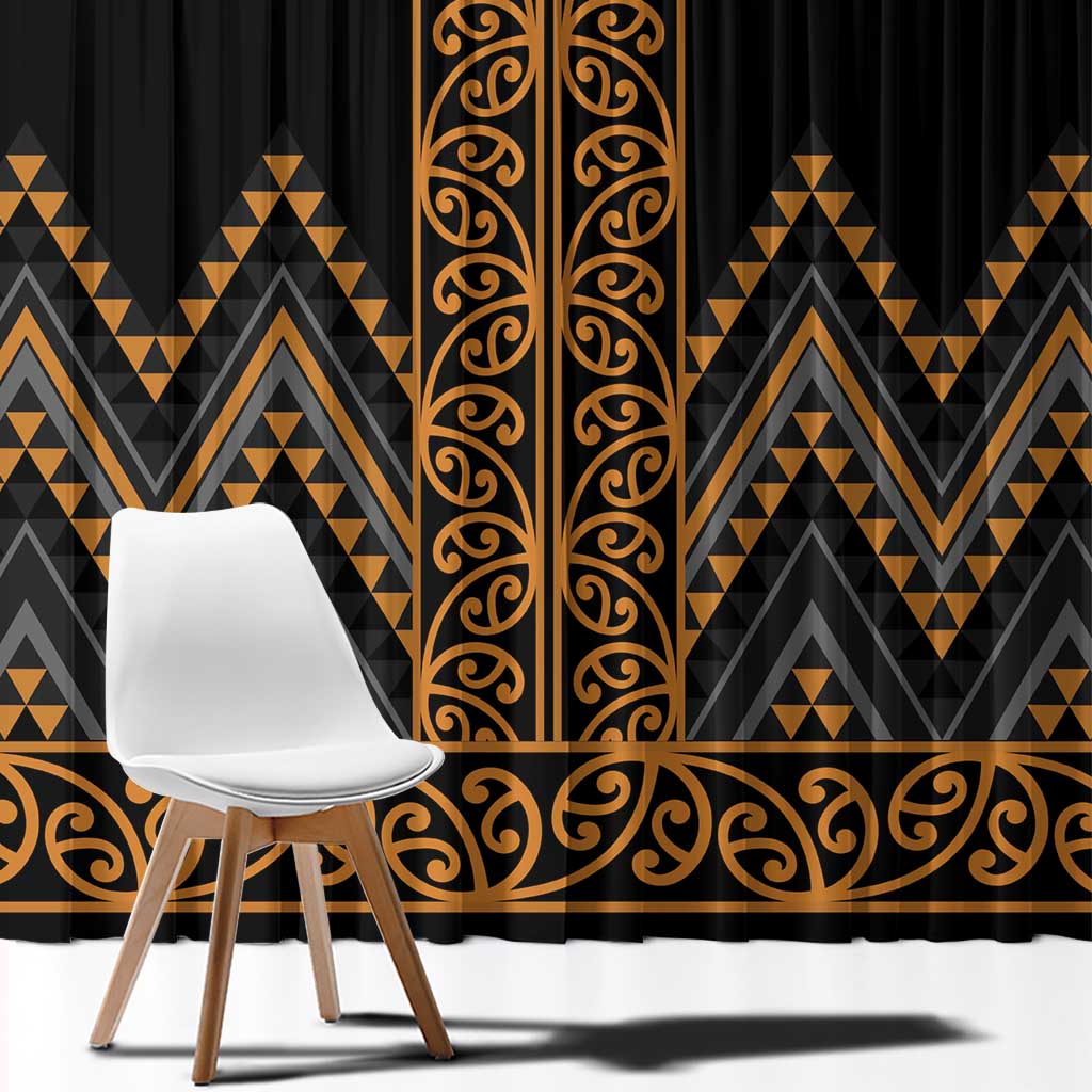 Gold Aotearoa Mangopare Kowhaiwhai and Niho Taniwha Window Curtain Maori New Zealand