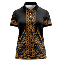 Gold Aotearoa Mangopare Kowhaiwhai and Niho Taniwha Women Polo Shirt Maori New Zealand