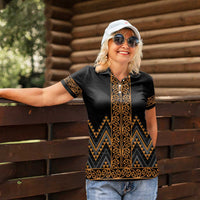 Gold Aotearoa Mangopare Kowhaiwhai and Niho Taniwha Women Polo Shirt Maori New Zealand