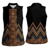 Gold Aotearoa Mangopare Kowhaiwhai and Niho Taniwha Women Sleeveless Polo Shirt Maori New Zealand