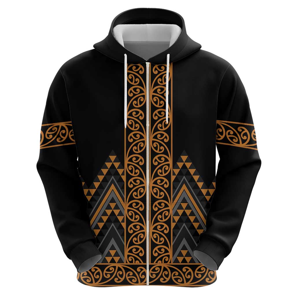 Gold Aotearoa Mangopare Kowhaiwhai and Niho Taniwha Zip Hoodie Maori New Zealand