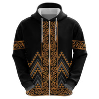 Gold Aotearoa Mangopare Kowhaiwhai and Niho Taniwha Zip Hoodie Maori New Zealand
