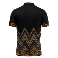 Gold Aotearoa Mangopare Kowhaiwhai Niho Taniwha Zipper Polo Shirt Maori New Zealand - Polynesian Pride